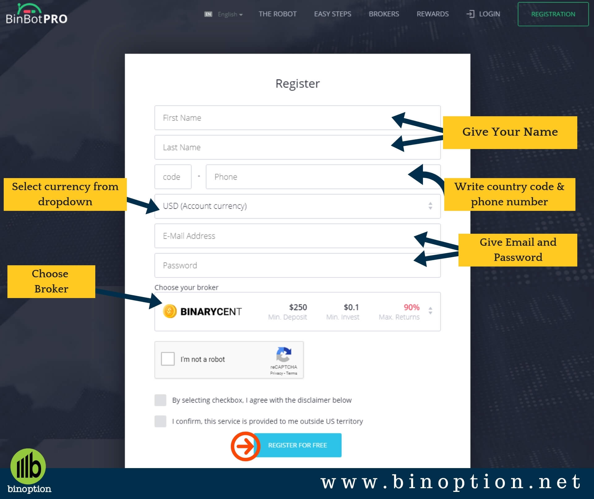 BinBot Pro Login Signup - Binoption