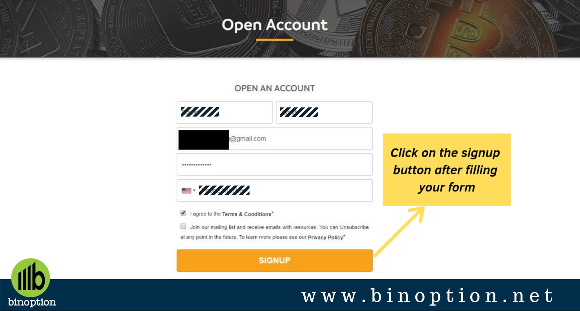 Crypto Robot SignUp Process - Binoption